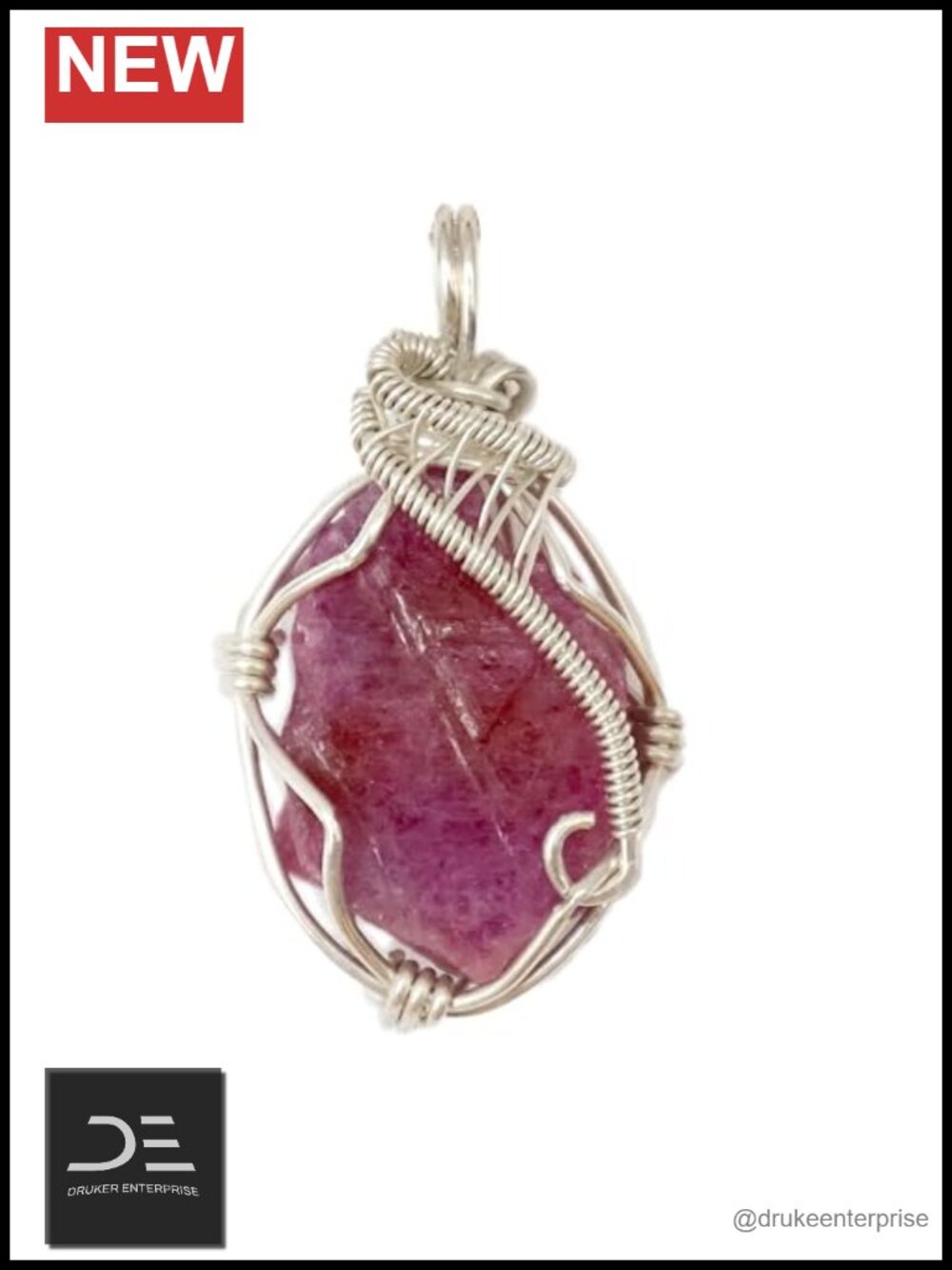 Handmade Raw Ruby Pendant Necklace Sterling Silver 18 inch July Birthstone Wire